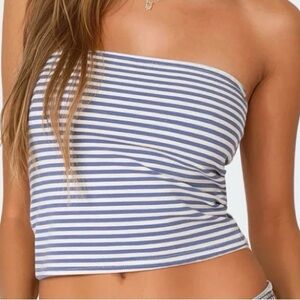 Edikted Striped Blue and White Women's Tube Top